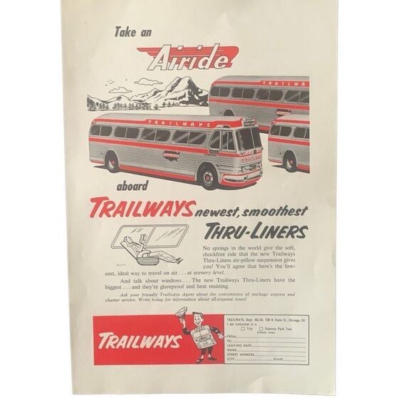 Vintage 1954 Trailways Take An Airide Ad Advertisement - Picture 3 of 4